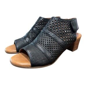 Anthropologie Sheridan Mia Tandy Black Woven Leather Healed Sandals  EU 40  US 9